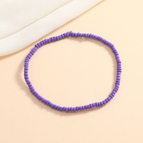 Picture of Glass Boho Chic Bohemia Beaded Anklet Purple Round 21cm(8 2/8") long, 1 Piece