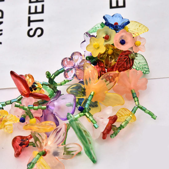 Picture of Resin & Plastic Ethnic Earrings Gold Plated Multicolor Tassel Flower 10cm x 3.5cm, 1 Pair