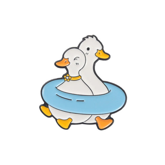 Picture of Cute Pin Brooches Swim Ring Duck Blue Enamel 2.8cm x 2.5cm, 1 Piece