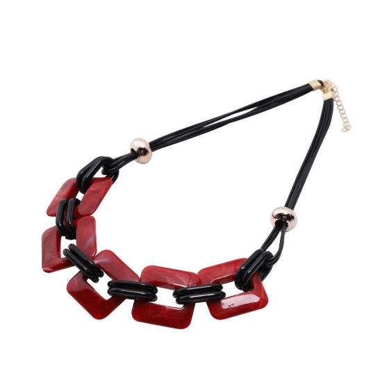 Picture of Resin Trendy Statement Necklace Link Chain Square Red 48cm(18 7/8") long, 1 Piece