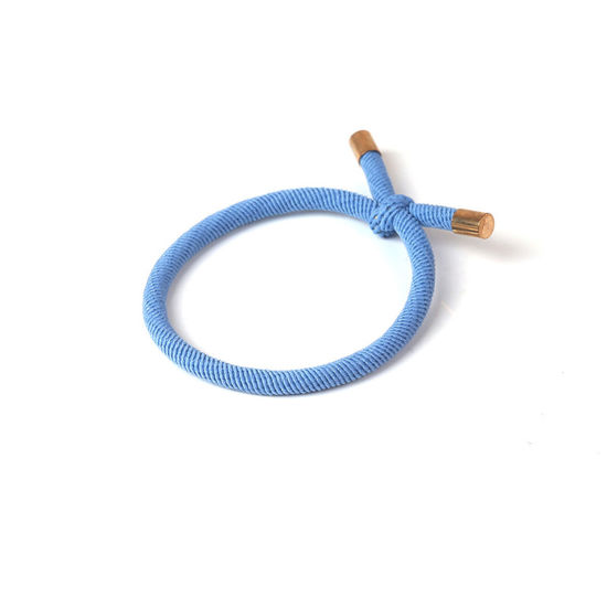 Bild von Stoff Einfach Haarhalter Blau Knoten Gewinde Elastisch 5.5cm D., 5 Stück