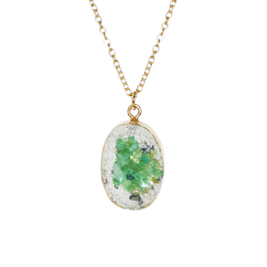 Picture of Resin Druzy/ Drusy Necklace Gold Plated Green Irregular Oval Imitation Crystal 40cm(15 6/8") long, 1 Piece