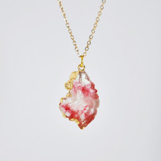 Picture of Resin Druzy/ Drusy Necklace Gold Plated Red Irregular Imitation Crystal 40cm(15 6/8") long, 1 Piece