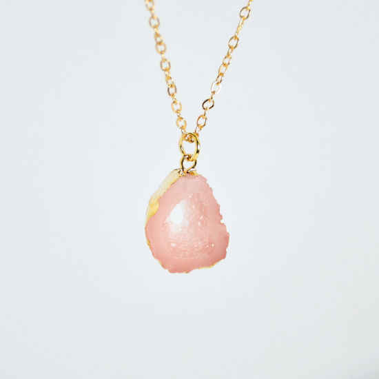 Picture of Resin Druzy/ Drusy Necklace Gold Plated Pink Irregular Imitation Crystal 40cm(15 6/8") long, 1 Piece