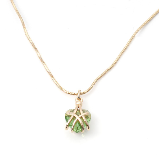 Picture of Birthstone Necklace Gold Plated Green Heart May Imitation Crystal 40cm(15 6/8") long, 1 Piece