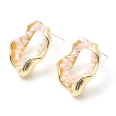 Picture of Druzy/ Drusy Ear Post Stud Earrings Gold Plated Irregular Circle Ring AB Color Rhinestone 26mm x 22mm, Post/ Wire Size: (21 gauge), 2 PCs