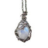 Picture of Boho Chic Bohemia Necklace Antique Silver Color Drop Leaf Imitation Opal 46cm(18 1/8") long, 1 Piece