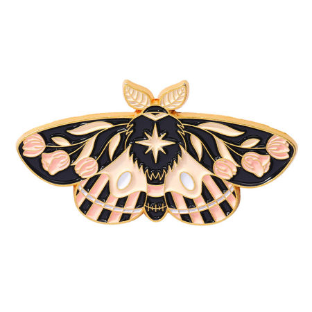 Image de Broche Epingle Insecte Papillon Octogone Doré Rose Émail 4.3cm x 2.3cm, 1 Pièce
