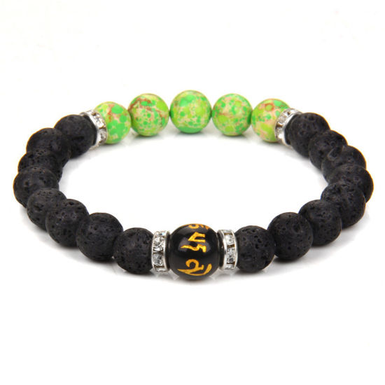 Picture of Stone Yoga Healing Dainty Bracelets Delicate Bracelets Beaded Bracelet Multicolor Buddhist Six Words Mantra Elastic 19cm(7 4/8") long, 1 Piece