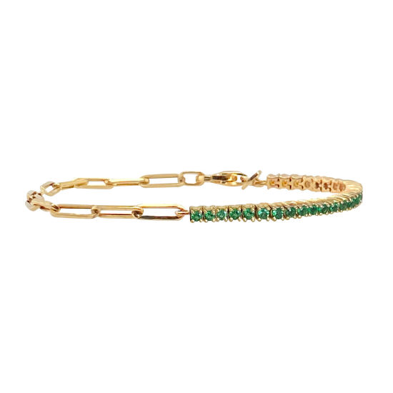 Picture of Brass Stylish Bracelets Gold Plated Link Chain Green Cubic Zirconia 21cm(8 2/8") long, 1 Piece                                                                                                                                                                