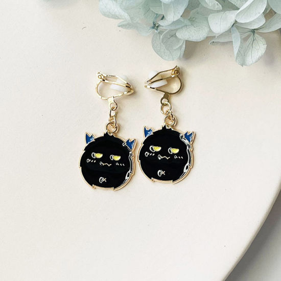 Picture of Halloween Non Piercing Clip-on Earrings Gold Plated Black Animal Enamel 3cm, 1 Pair
