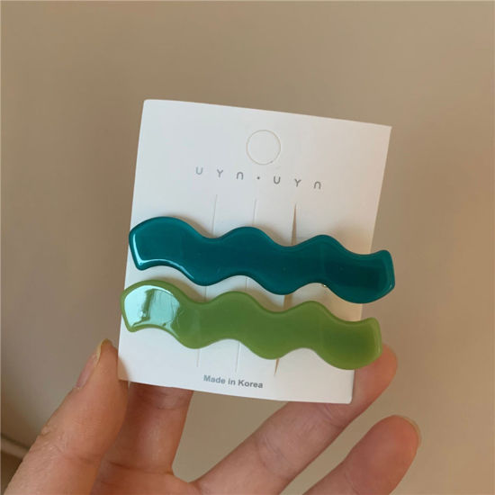 Picture of Acetic Acid Resin Acetate Acrylic Acetimar Marble Hair Clips Wave Green 5.6cm, 1 Set ( 2 PCs/Set)