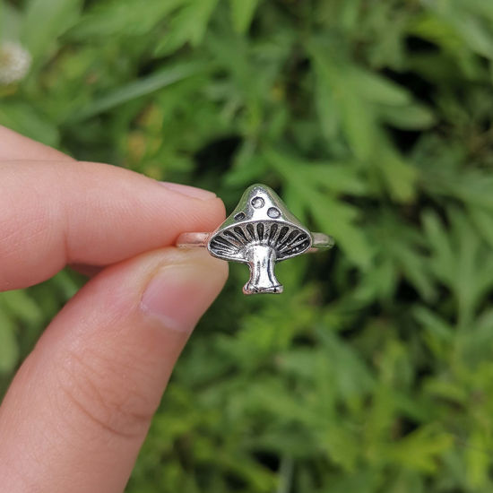 レトロ 調整不能 リング 指輪 キノコ 銀古美 18mm (日本サイズ約15.5号) - 17mm (日本サイズ約13号)、 1 個 の画像