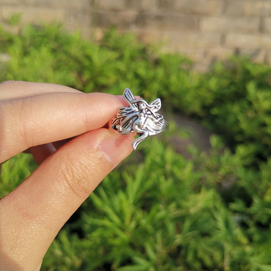 レトロ 調整不能 リング 指輪 妖精 銀古美 18mm (日本サイズ約15.5号) - 17mm (日本サイズ約13号)、 1 個 の画像