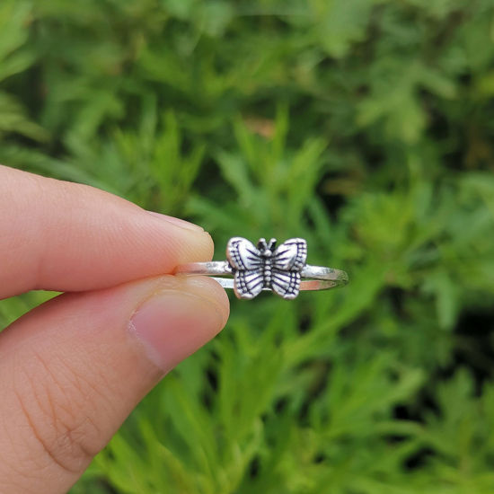 Bild von Retro Uneinstellbar Ring Antiksilber Schmetterling 18mm (US Größe 7.75) - 17mm (US Größe 6.5), 1 Stück