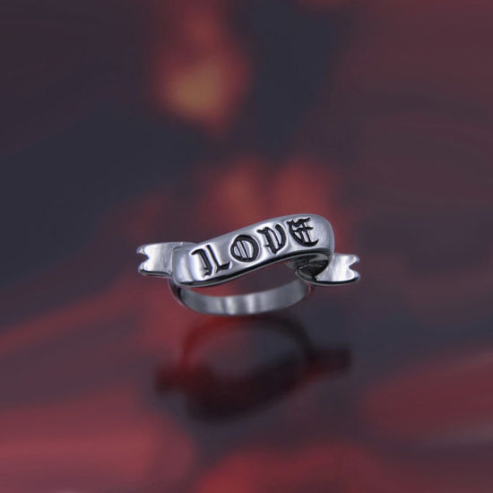 Изображение Панк Нерегулируемый Кольца Античное Серебро Сообщение " LOVE " 17.3мм(Американский Размер 7), 1 ШТ