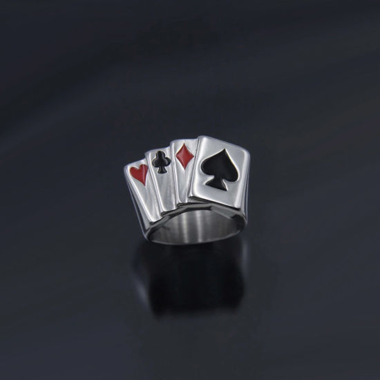 Изображение Панк Нерегулируемый Кольца Античное Серебро Покер 17.3мм(Американский Размер 7), 1 ШТ