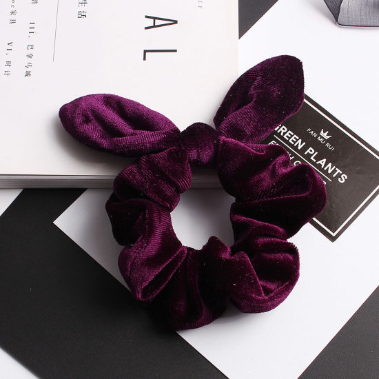 Picture of Velvet Retro Ponytail Holder Hair Ties Band Scrunchies Fuchsia Rabbit Animal 3cm Dia., 1 Piece