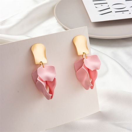Image de Boucles d'Oreilles Puces Élégant Doré Rose Pétale de fleur 7.5cm x 4cm, 1 Paire