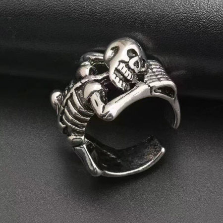 Punk Abierto Ajustable Anillos Plata Antigua 3D Cráneo 18mm (US Size 7.75), 1 Unidad