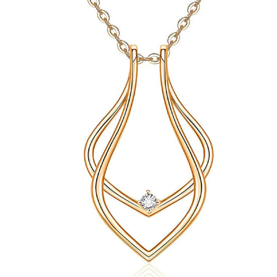 Picture of Simple Ring Holder Pendant Necklace Gold Plated Geometric Clear Rhinestone 42cm(16 4/8") long, 1 Piece