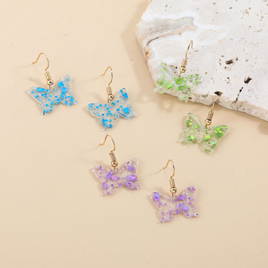 Picture of Resin Cute Earrings Gold Plated Multicolor Butterfly Animal 3cm x 2cm, 1 Set ( 3 Pairs/Set)