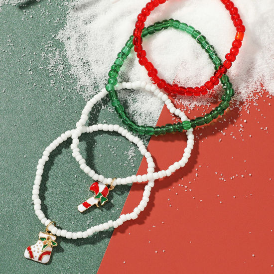 Bild von ABS Plastik Stilvoll Perlenarmband Bunt Weihnachten Stiefel Weihnachten Weihnachtszucker Elastisch 16cm lang, 1 Set ( 4 Stück/Set)
