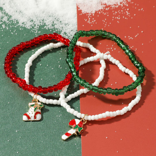 Bild von ABS Plastik Stilvoll Perlenarmband Bunt Weihnachten Stiefel Weihnachten Weihnachtszucker Elastisch 16cm lang, 1 Set ( 4 Stück/Set)