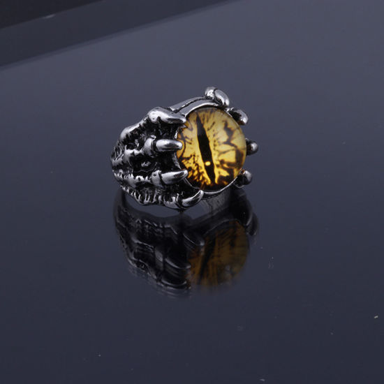 Bild von Religiös Offen Verstellbar Ring Antik Zinn Gelb Böser Blick 16mm（US Größe:5.25), 1 Stück
