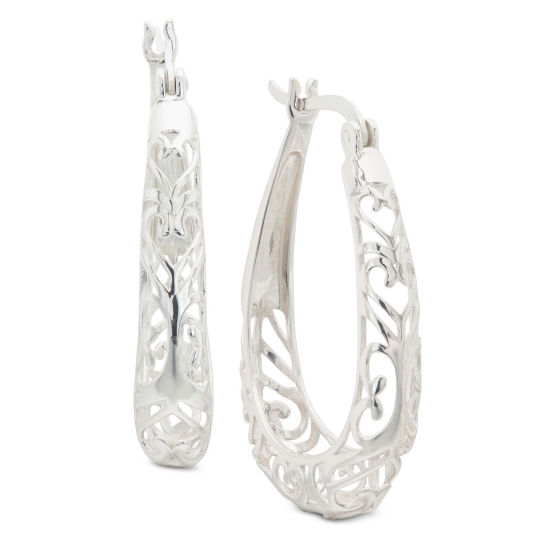 Picture of Ins Style Hoop Earrings Silver Tone Hollow Flower 3cm x 2.5cm, 1 Pair