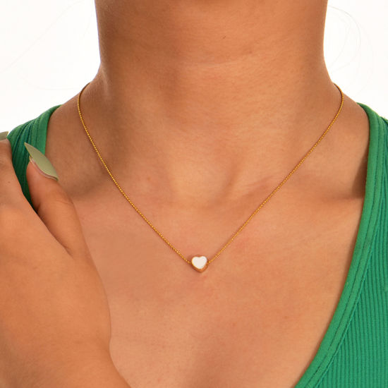Изображение Простой Ожерелье с подвеской Позолоченный Белый Сердце С Эмалью 42см длина, 1 ШТ