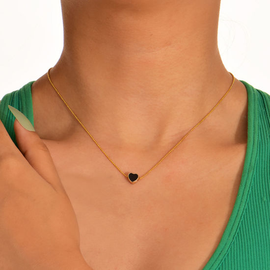 Изображение Простой Ожерелье с подвеской Позолоченный Черный Сердце С Эмалью 42см длина, 1 ШТ