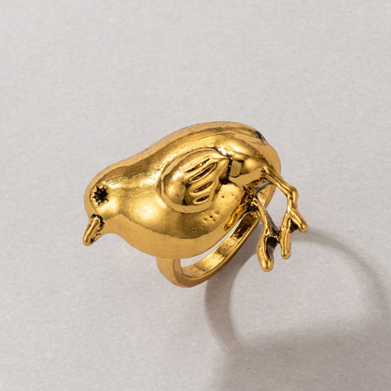 Bild von Retro Uneinstellbar Ring Antik Golden Huhn 17mm (US Größe 6.5), 1 Stück