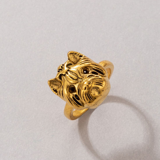 Bild von Retro Uneinstellbar Ring Antik Golden Hund 17mm (US Größe 6.5), 1 Stück