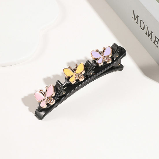 Bild von Harz Geflochten Haarklammer Bunt Schmetterling Transparent Strass Emaille 9.5cm x 3cm, 1 Stück