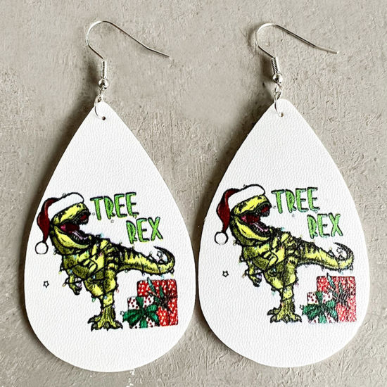 Picture of PU Leather Christmas Earrings Multicolor Drop Dinosaur 8.5cm, 1 Pair
