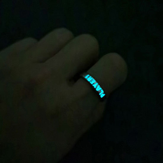 Bild von Stilvoll Offen Ring Silberfarbe Leuchten im Dunkel Message " Player 1 " 16mm（US Größe:5.25), 1 Stück