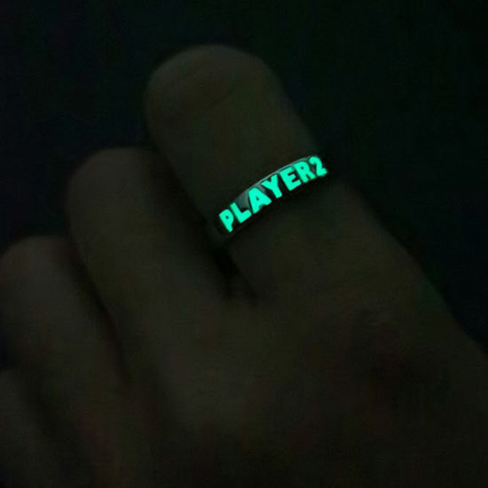 Bild von Stilvoll Offen Ring Silberfarbe Leuchten im Dunkel Message " Player 2 " 16mm（US Größe:5.25), 1 Stück