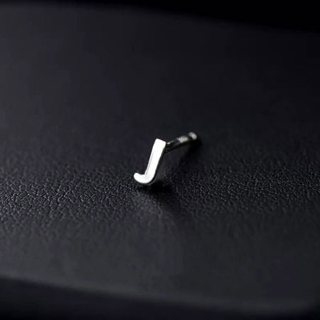 Picture of Brass Stylish Ear Post Stud Earrings Platinum Plated Capital Alphabet/ Letter Message " J " 1cm, 1 Piece