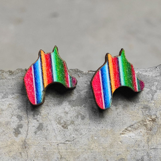 Image de Boucles d'Oreilles Puces Rétro en Bois Naturel Multicolore Carte 1.5cm, 1 Paire