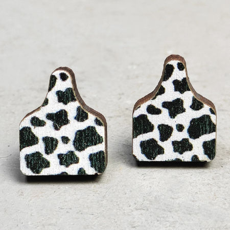 Picture of Natural Wood Retro Ear Post Stud Earrings Black & White Skirt 1.5cm, 1 Pair