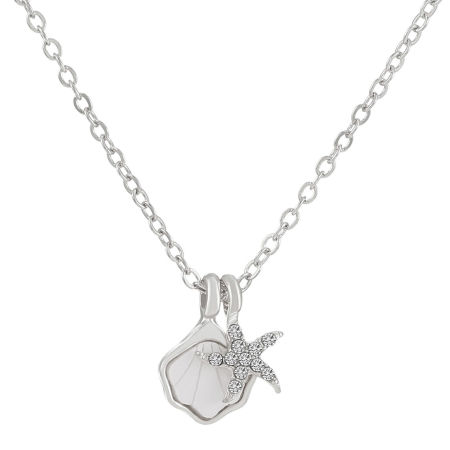 Picture of Ins Style Pendant Necklace Silver Tone Star Shell Clear Rhinestone 42cm(16 4/8") long, 1 Piece