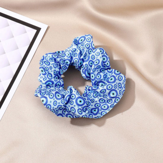 Picture of Nylon Stylish Ponytail Holder Hair Ties Band Scrunchies Light Blue Eye Elastic 7cm Dia., 1 Piece