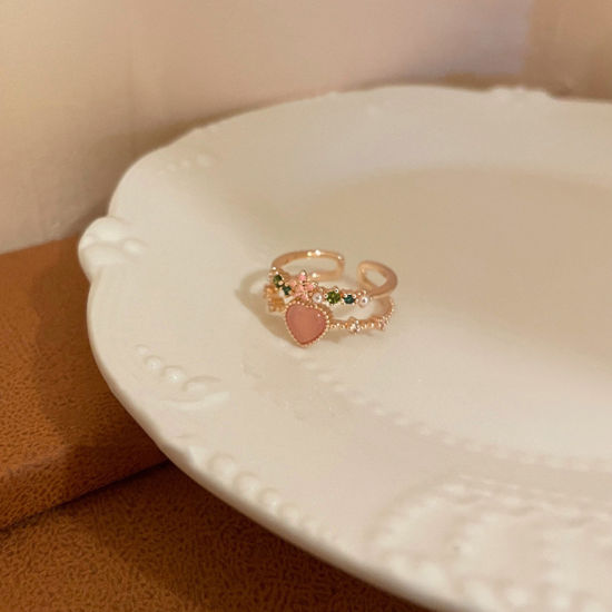 Bild von Stilvoll Offen Verstellbar Ring Vergoldet Blume Blätter Herz 17mm (US Größe 6.5), 1 Stück