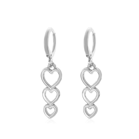 Bild von Valentinstag Quaste Ohrringe Herz Silberfarbe 3.3cm, 1 Paar