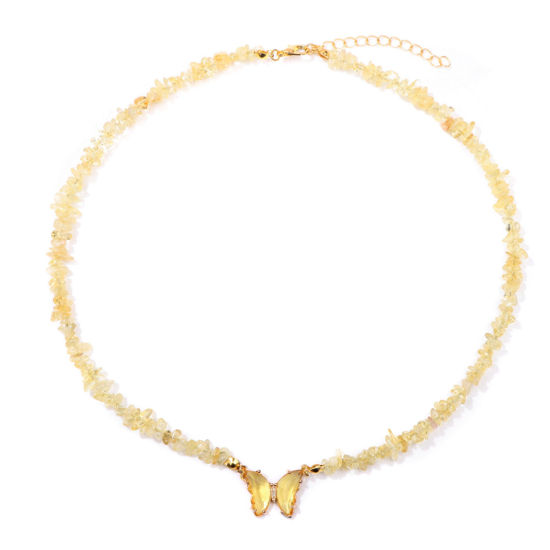 Picture of Citrine Insect Beaded Necklace Gold Plated Yellow Chip Beads Butterfly 45cm(17 6/8") long, 1 Piece