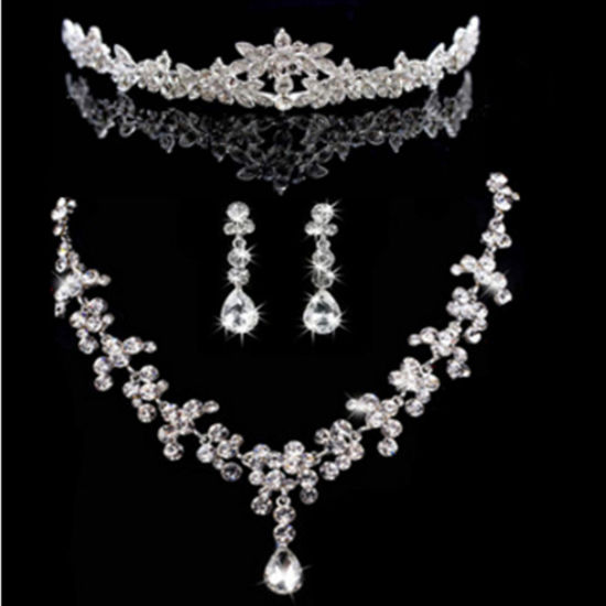 Picture of Wedding Jewelry Set Silver Tone Drop Crown 38cm(15") long, 4cm, 1 Set