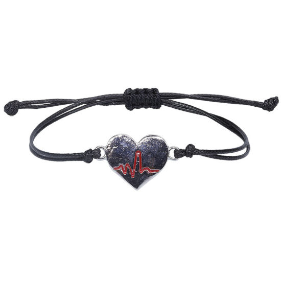 Image de Bracelets Tressés Médical en Polyester Cœur Electrocardiogramme 24cm - 26cm Long, 1 Pièce