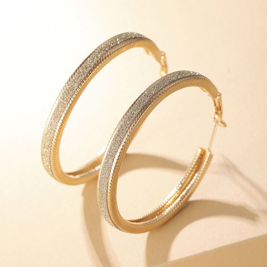 Picture of Simple Hoop Earrings Golden Frosted Circle Ring 5cm Dia, 1 Pair