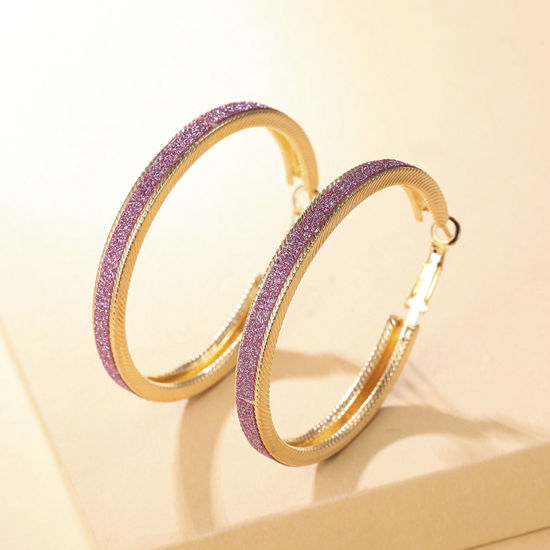 Picture of Simple Hoop Earrings Purple Frosted Circle Ring 5cm Dia, 1 Pair